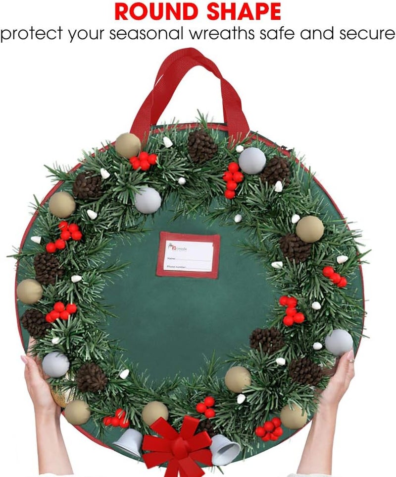 Primode Heavy Duty Christmas Wreath Storage Bag 48" - Handles Made Of Durable 600D Oxford Polyester Material Storage Bag Extra Large 48” Holiday Wreaths Container (Green) - Image 4